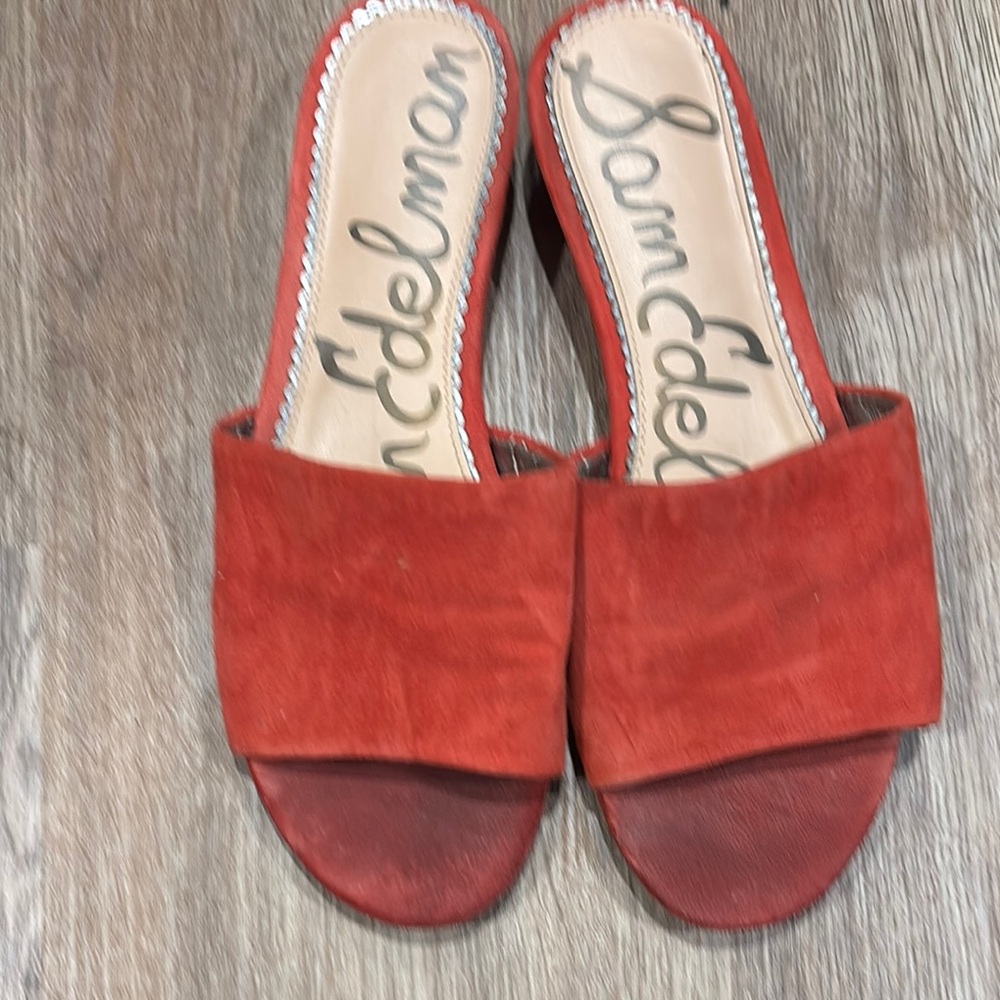 Sam Edelman Red suede Slide Sandals Minimalist Design